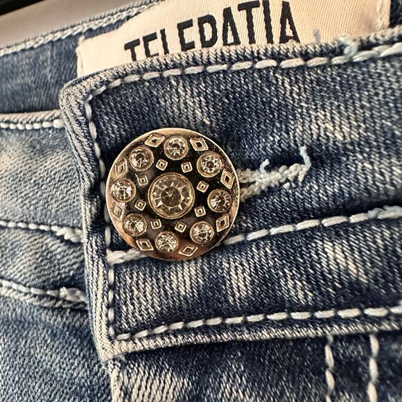 Telepatia Jean Shorts Embellished Pockets Embroidered Bling y2k western boho 5 - Picture 3 of 7